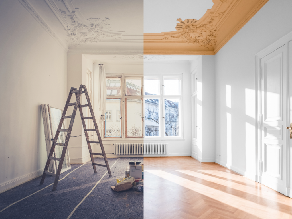 stucwerk schilderen: voor-na foto